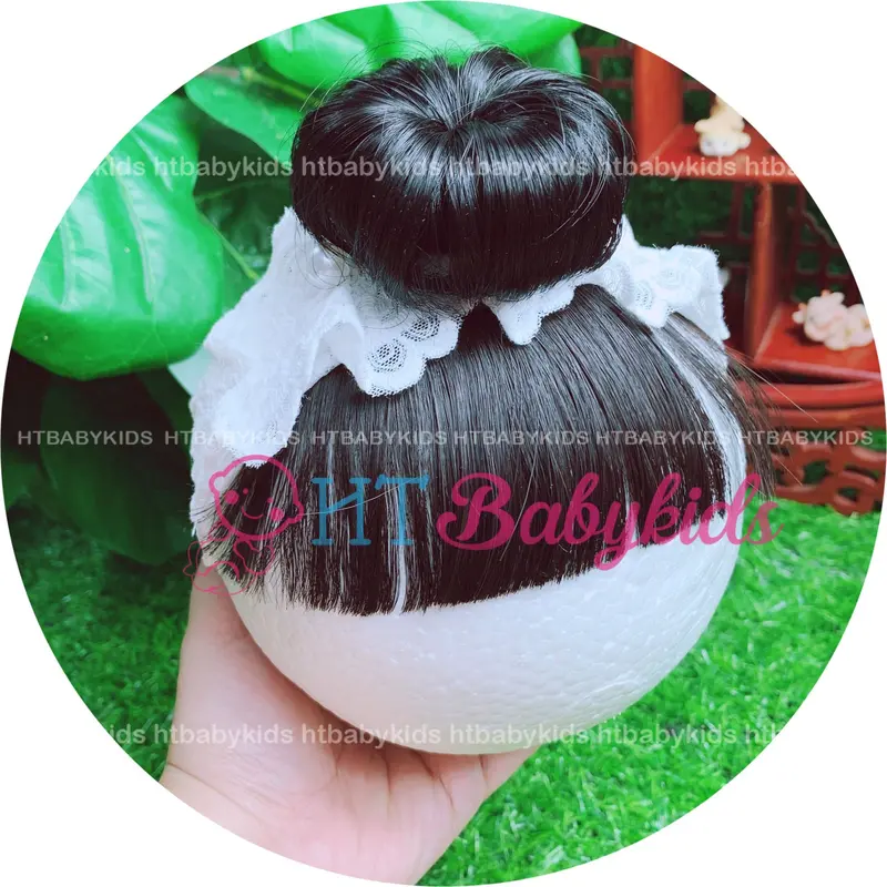 [ HÀNG LOẠI 1 ] - Băng Đô Turban Cho Bé Gái Tóc Giả Hai Bên Ren Nơ Trắng- Đủ Size Cho Bé Gái Sơ Sinh 2