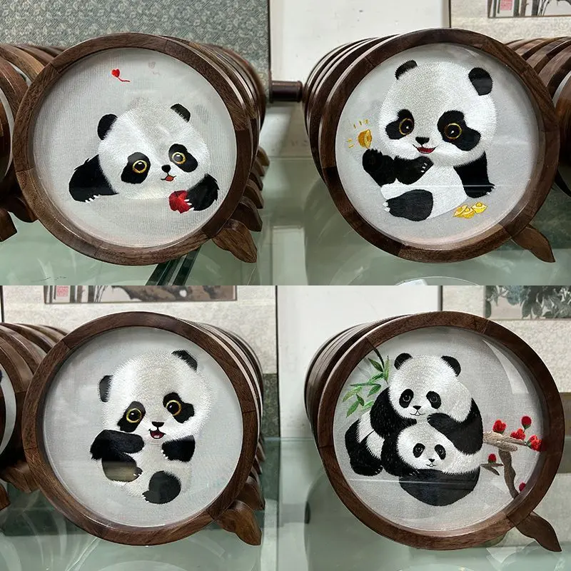Intangible Cultural Heritage Shu Embroidery Panda Double-Sided Embroidery Ornament, Chinese Style Handcrafted Art, Business Meeting Gift