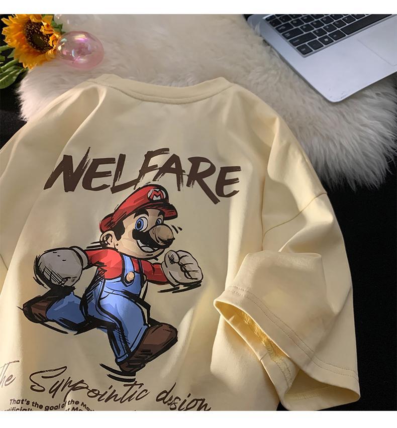Product Introduction of Short sleeved T-shirt Women's Funny Cartoon Print Couple Summer New Round Neck Loose Men's and Women's Top 15