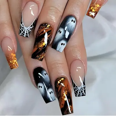 Neverland Press on Nails | Press On Nails | Abstract Black orders Glue On Nails | Long Coffin Nails | Fun Nails | Luxury Nails | Birthday Gift