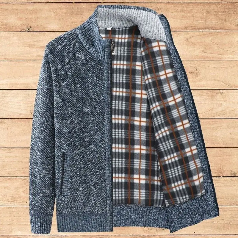 Áo Cardigan Nam, Có Khóa Kéo, Cổ Chân Đế Hàng Mới Về Thu Đông, Áo Len Đi Chơi Trung Niên, Quần Áo Mùa Đông Cho Bố, Lót Lông Cừu, Áo Khoác Dệt Kim Dày Menswear
