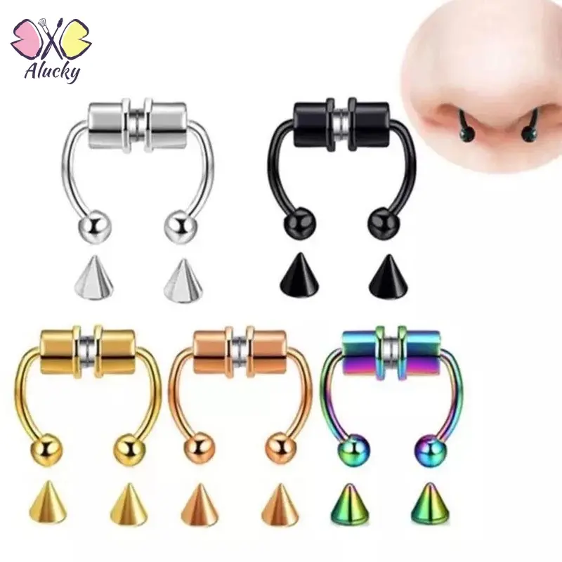 【Boodere】Stainless Steel Magnet False Nose Ring Horseshoe Shape Non Pierced Nose Studs