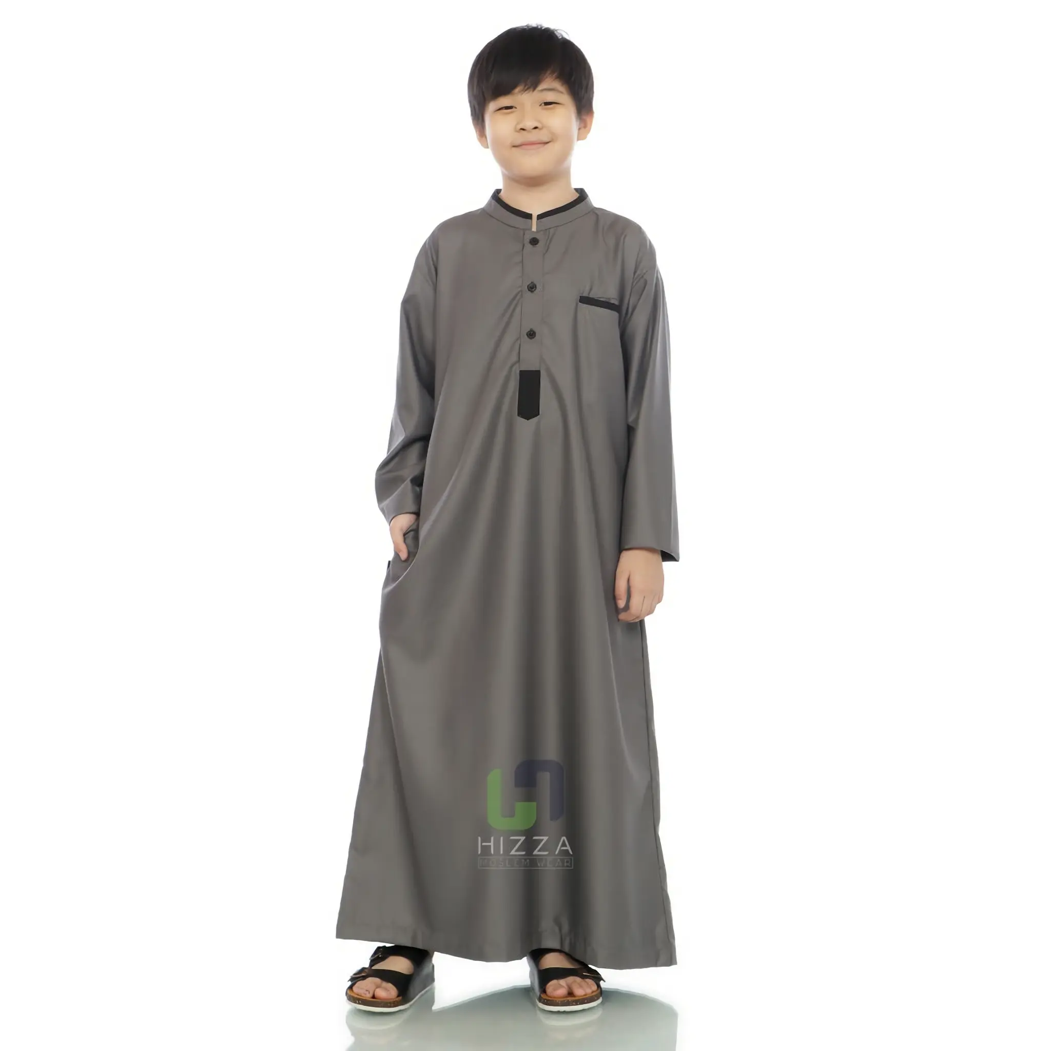 Jubah Anak Laki-Laki Lengan Panjang Toyobo Gamis Baju Muslim Setrip  Katun Koko Hitam Pendek