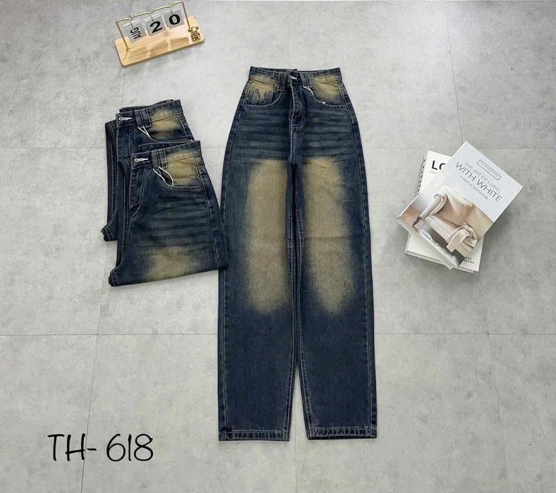 Quần jean Baggy trơn phủ dơ 618 cạp cao cá tính phong cách trẻ trung hiện đại Nữ Women Pants Kem 1