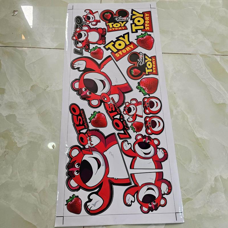 Combo tem logo sticker gấu dâu đỏ dán nền đen trang trí xe máy kích thước 20x60cm - shin decal Nhãn Dán
