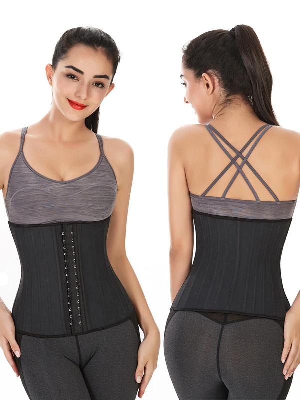 Women's Solid Hook & Eye Steel Boned Compression Shapewear Waist Trainer, Lady Comfort Tummy Control Corset Shaper, Waist Cincher for Women, Slimming Shaper 1