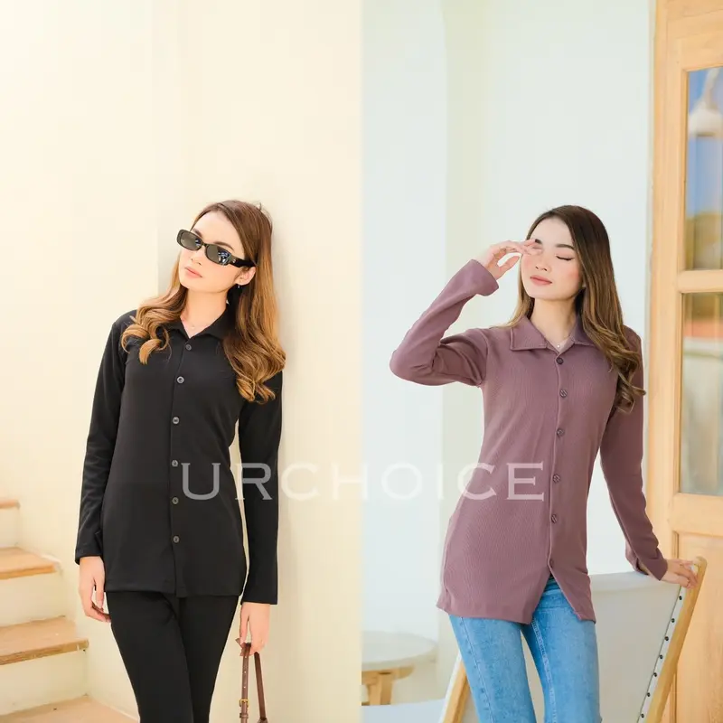 Kemeja Polo Top Knit Rib Long Sleeves - Atasan Kerah Lengan Panjang Premium Fit Knitwear 0