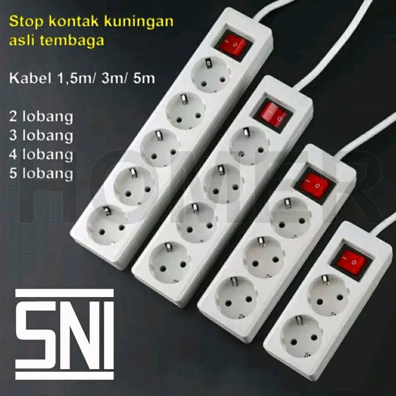 Stop Kontak, Colokan Listrik , 5 Lubang  Kabel 10 Meter + Saklar SNI