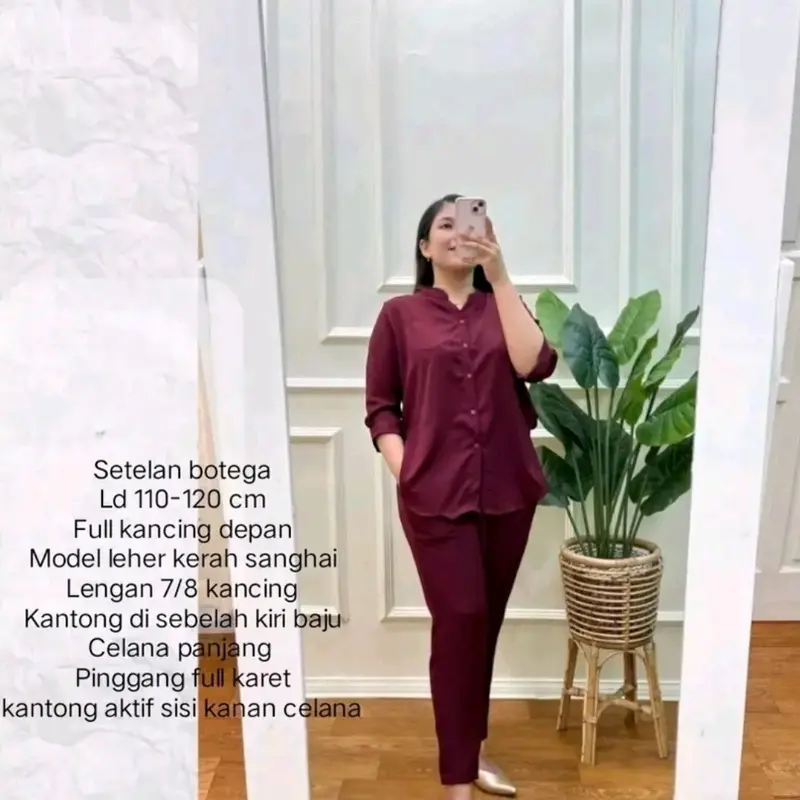 setelan rasya oneset botega bahan rayon twill set botega polos setelan wanita viral kekinian bahan tweel one set ld 120 Polos 5