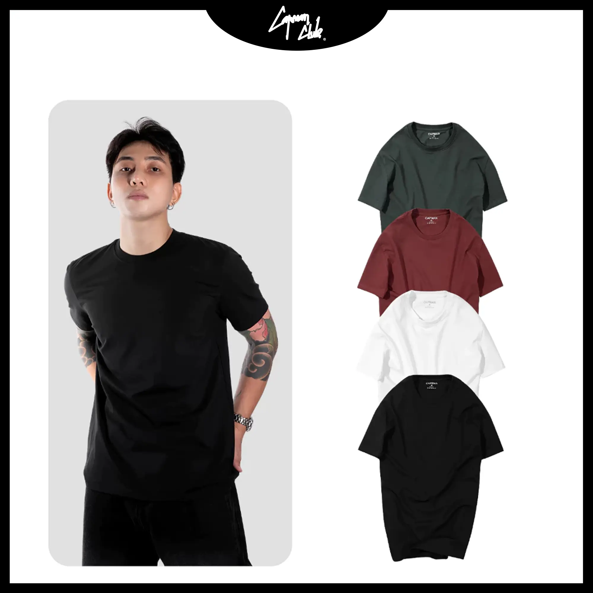 Áo thun nam trơn cổ tròn tay ngắn CAPMAN CLUB, áo phông basic chuẩn form regular fit