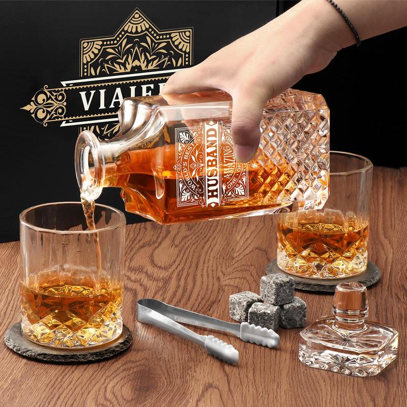 Whiskey Decanter Set, 1 Set Whiskey Decanter with 2 Glasses & Accessories, Bar Set for Home Kitchen Party, Gift for Husband & Grandpa 4