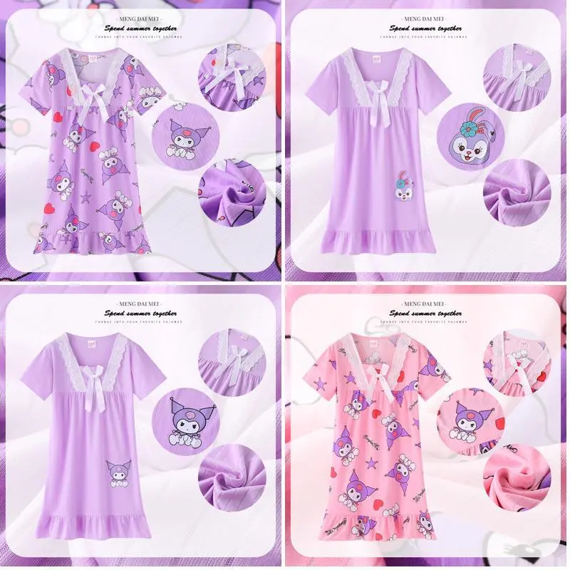 Soft Child Short Sleeve pyjamas Girl's Polyester Square Collar loungewear for 5 - 6 years