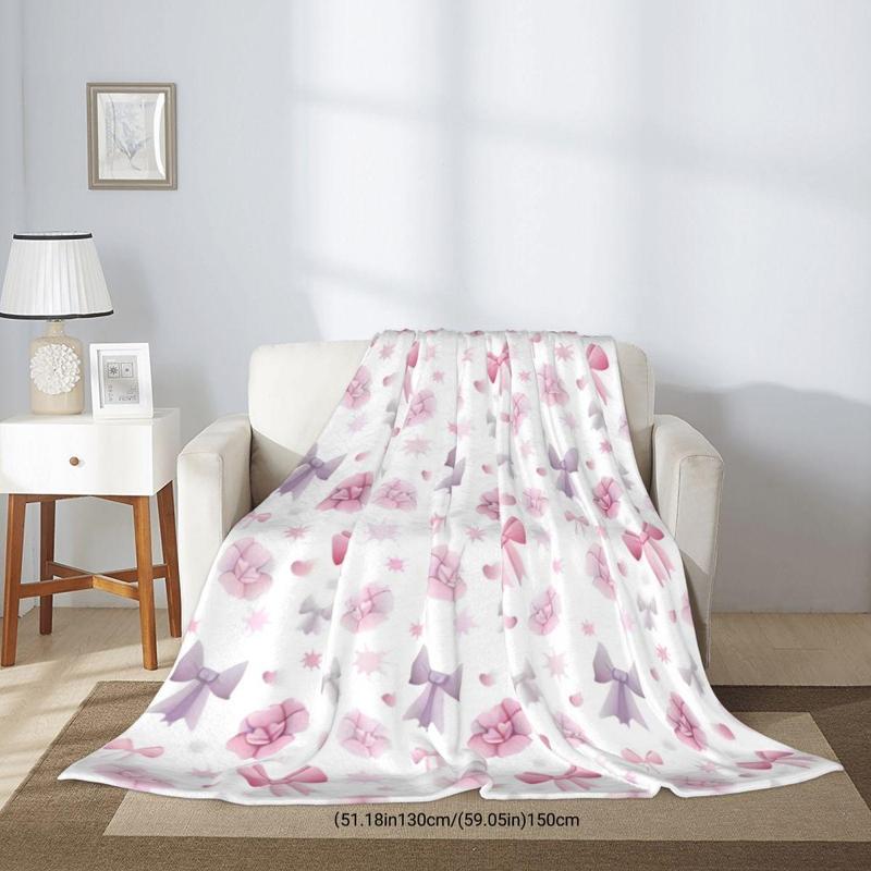 Bow Pattern Blanket, 1 Count Soft Throw Blanket, Air-conditioned Room Blanket, Warm Nap Blanket for Home Office Travel Camping, Valentine's Day, gift for her 5