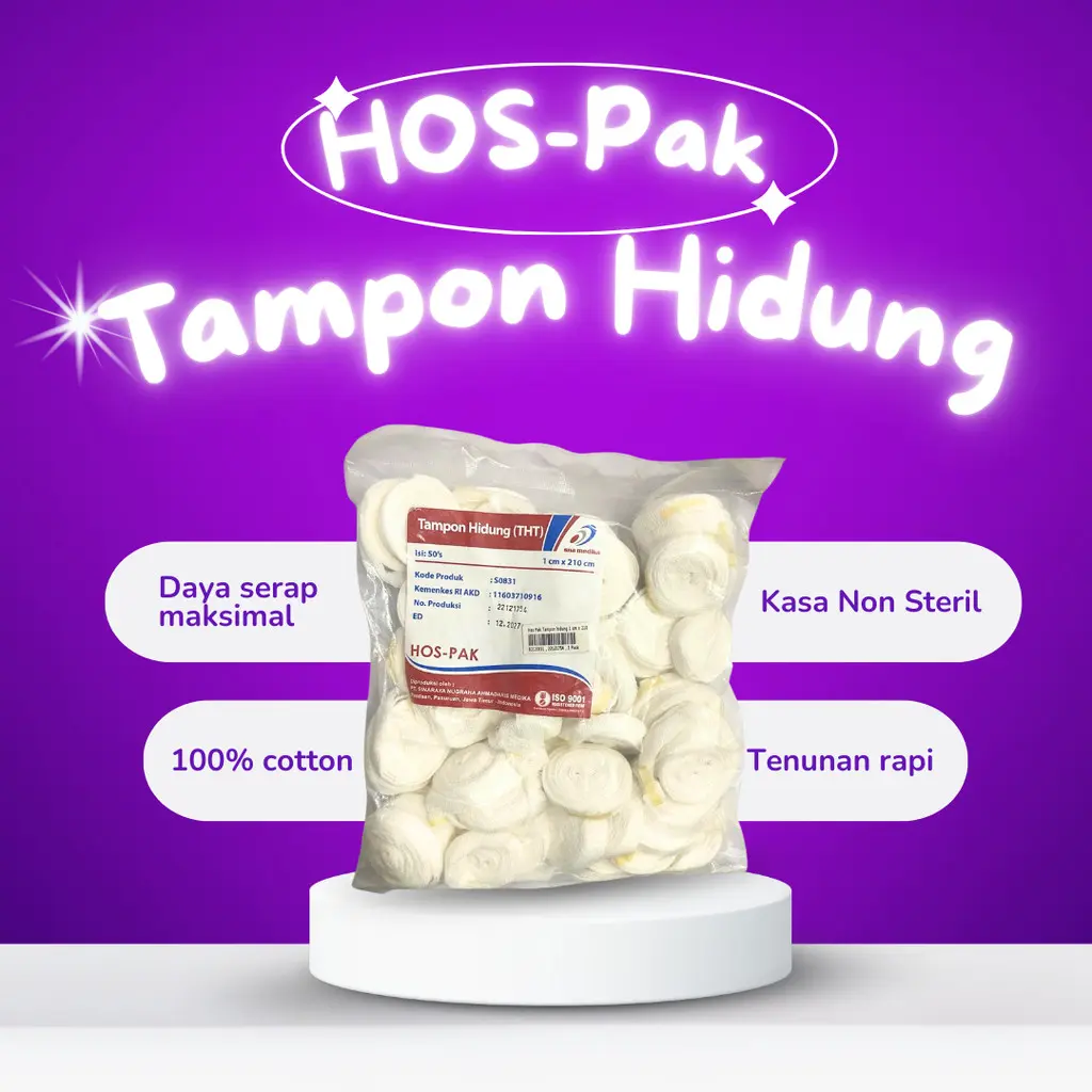 S0831 - HOS-PAK Tampon Hidung 1 cm x 210 cm (THT) 50 pcs