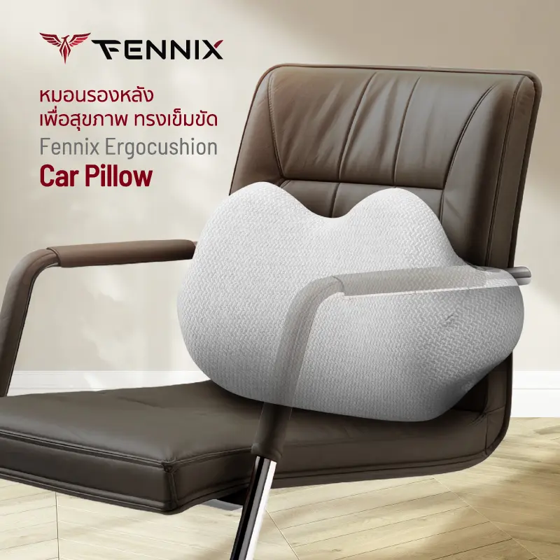 Fennix Ergocushion รุ่น shape Car Pillow หมอนรองหลังเพื่อสุขภาพ ทรงเข็มขัด นุ่มคืนตัวดีมาก บรรเทาปวดหลังได้ดี