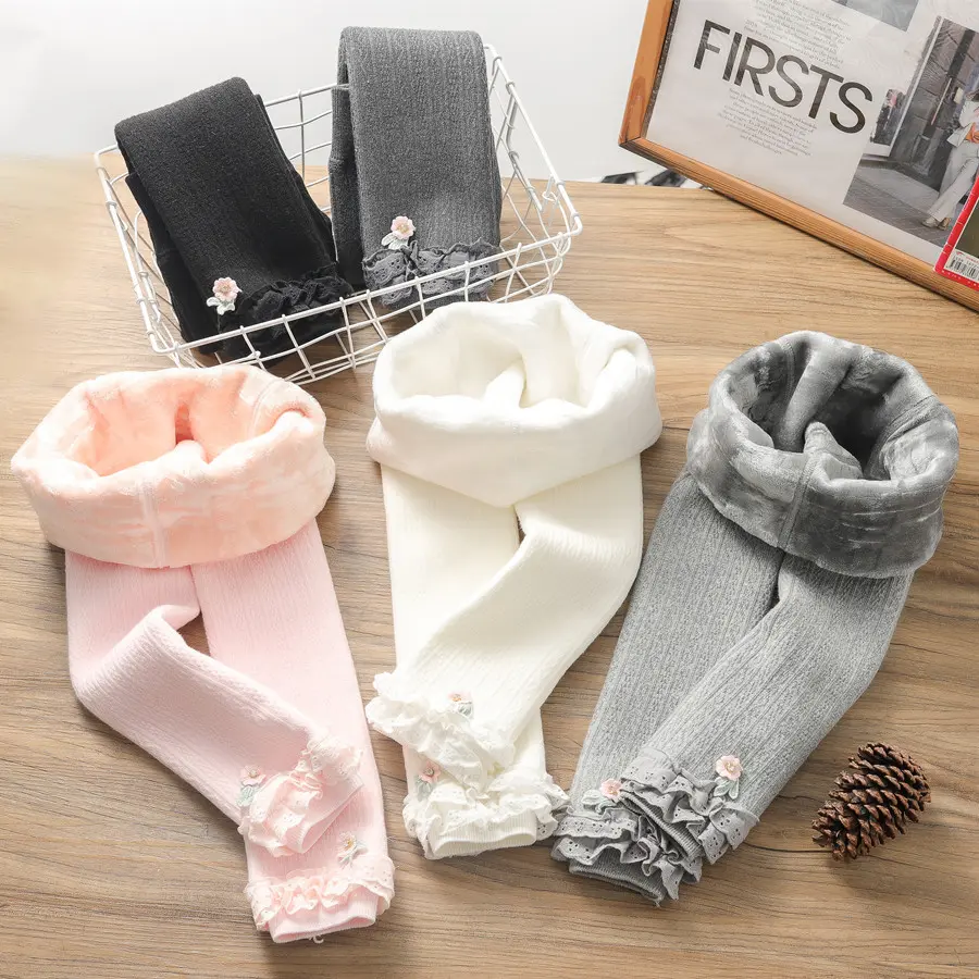 Quần Legging Bé Gái, Lót Lông Cừu, Mùa Thu Và Mùa Đông, Làm Bằng Bông, Dày Dặn, Đáy Nhung Tích Hợp, Quần Mở Rộng, Thích Hợp Cho Trẻ Em, Quần Tất Cho Bé, Có Ren Cropped