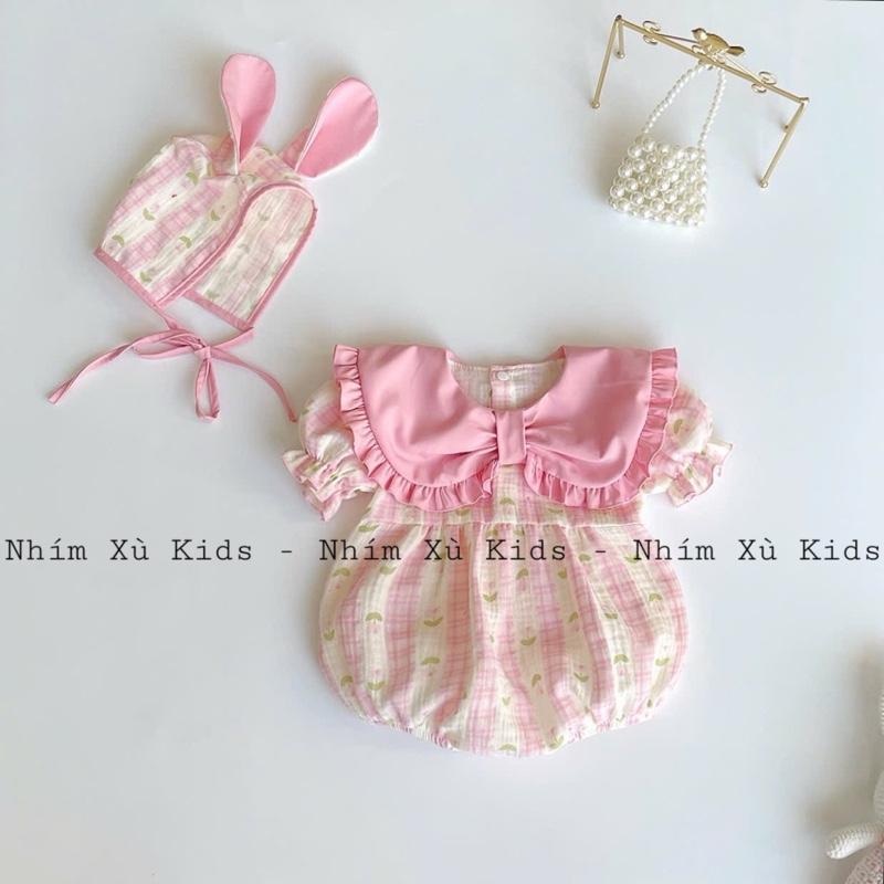 3-12kg Body Cổ Bèo Hồng NHÍM XÙ KIDS Cho Bé Gái Sơ Sinh Đầy Tháng Thôi Nôi Sinh Nhật B142