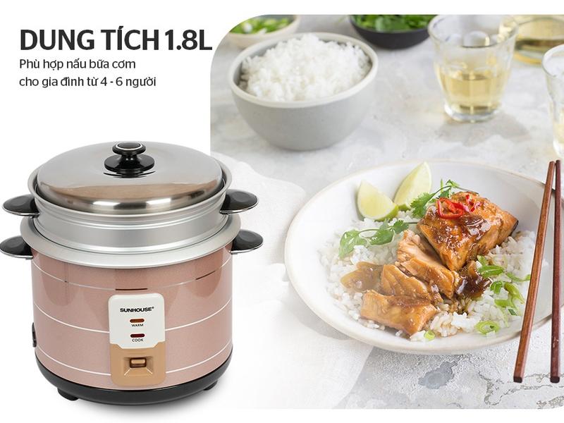 Nồi cơm điện Sunhouse SHD8125, 1.8L, có xửng hấp - Nấu Ăn, Cooker 6