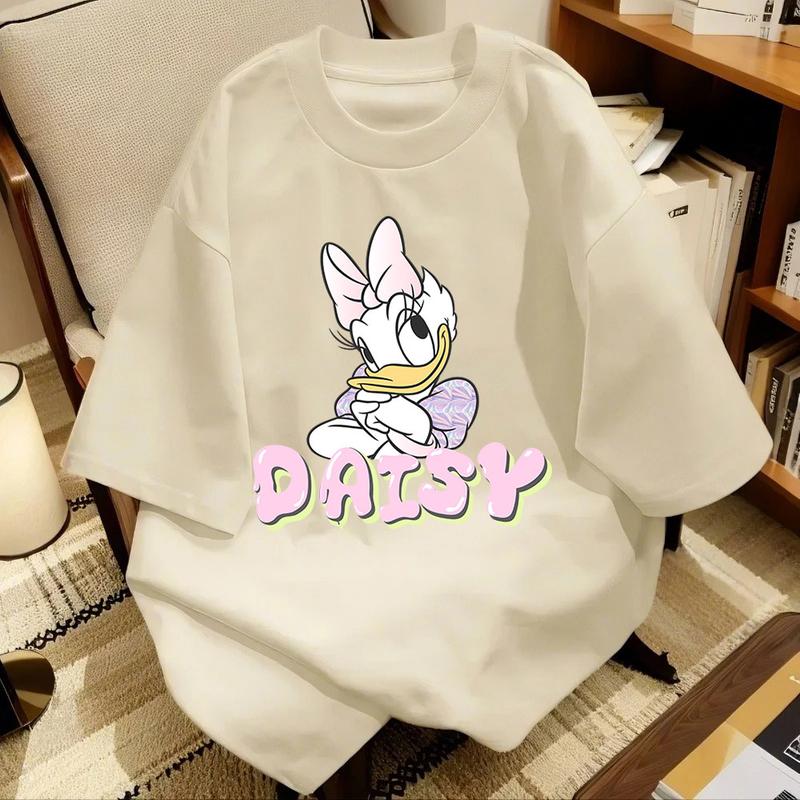 Áo Thun Cotton Ngắn Tay, Dáng Rộng Vừa Vặn, Dành Cho Nữ, In Hình Hoạt Hình Mùa Hè Mới, Chất Liệu Nặng, Dễ Phối Đồ, Xu Hướng Thời Trang 0