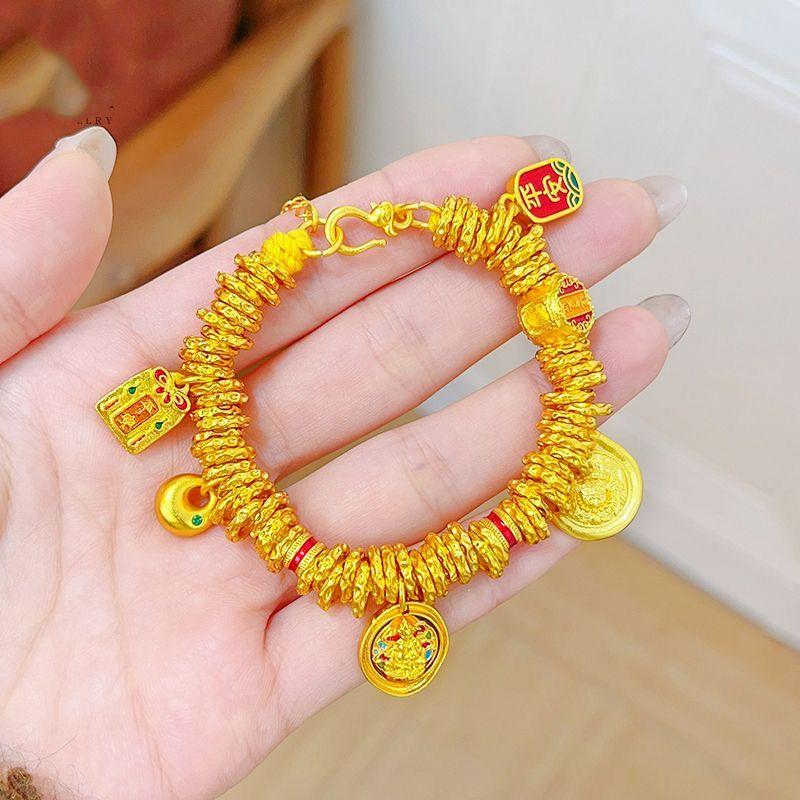Vòng Tay Cuốn, Cùng Phong Cách Với Wei Xue, Dành Cho Nam Và Nữ, Phong Cách Dân Tộc, Men Màu Vàng Thần Tài, Vàng Phù Sa, Một Dây Tiền Xu, An Toàn Và Béo Fu, Vòng Tay Phong Cách Cổ Xưa, [Chất Lượng May Mắn] 3