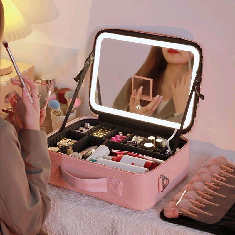 (Bảo Hành Vỡ) Cốp Đựng Đồ Makeup, Cốp Đựng Mỹ Phẩm, Đồ Trang Điểm có Gương Đèn LED, hộp đựng mỹ phẩm tích hợp, túi đựng mỹ phẩm đa năng