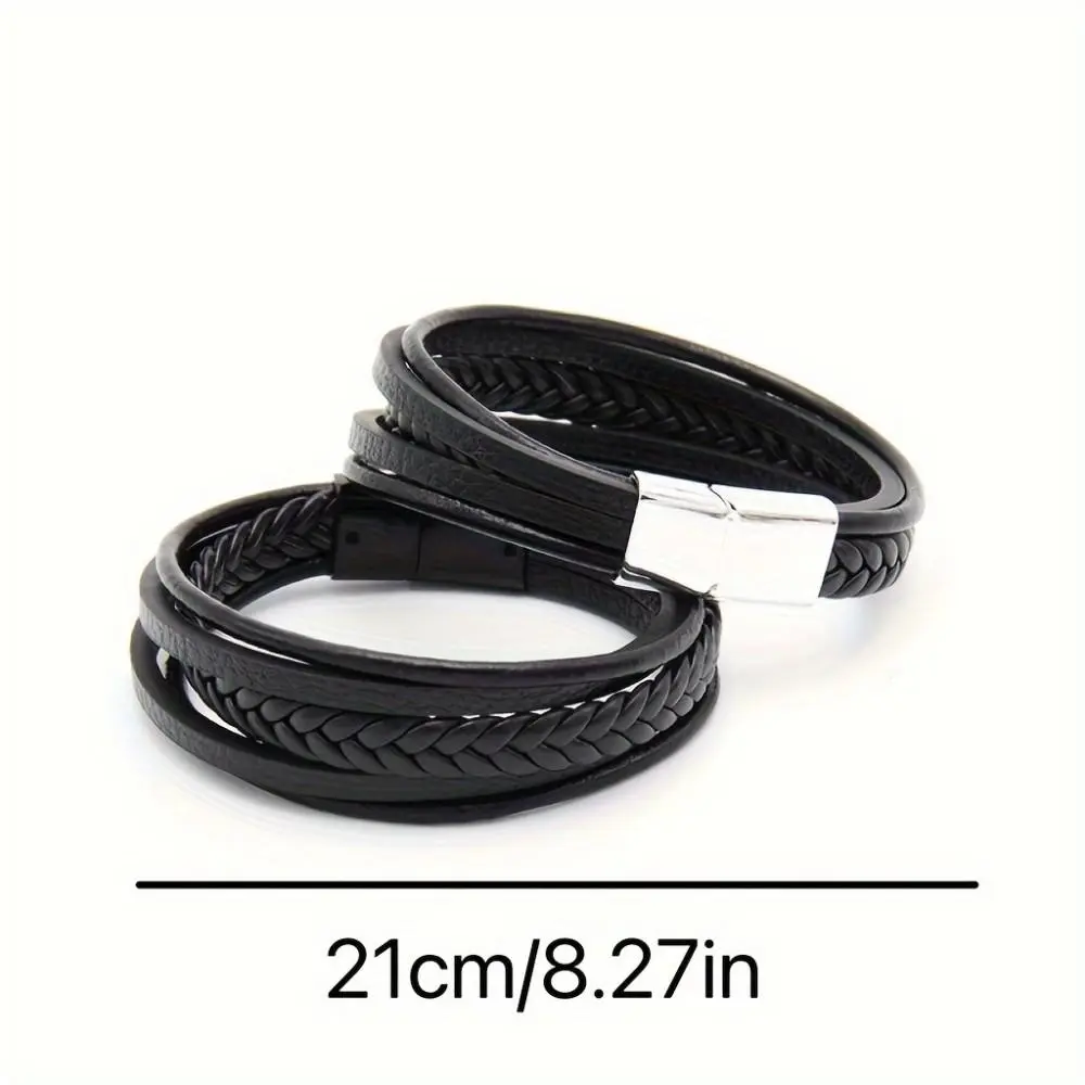 1pc Multi-layer hand-braided magnetic clasp bracelet, suitable for men's daily wear.