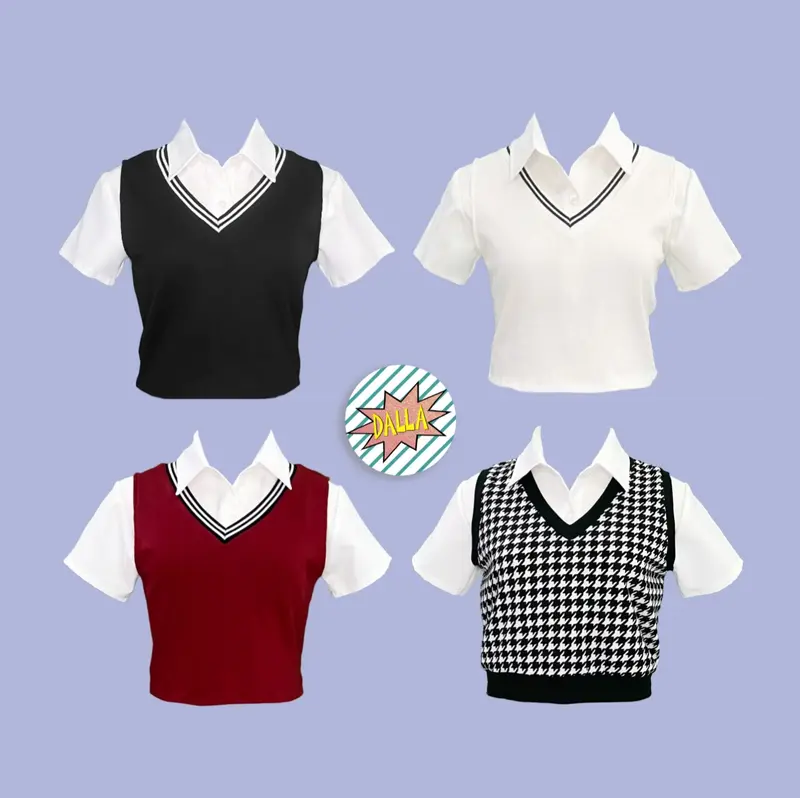 (GL02) DALLA Áo gile ba lỗ croptop màu trắng - đen - đỏ 1