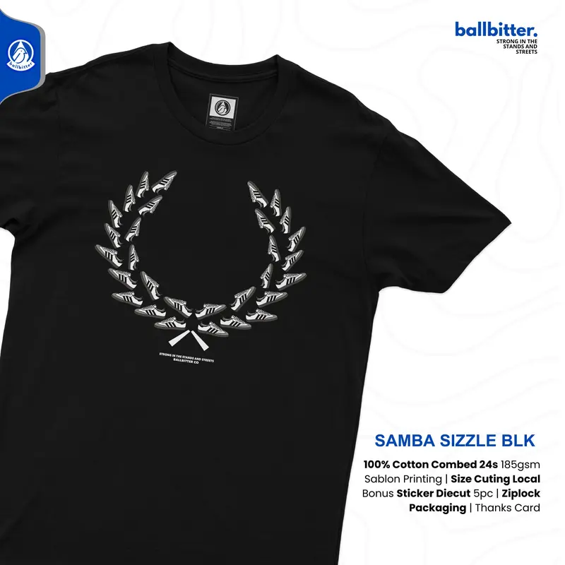 Ballbitter Kaos Casual supporter Samba Sizzle Hitam Streetwear Combed 24s 1