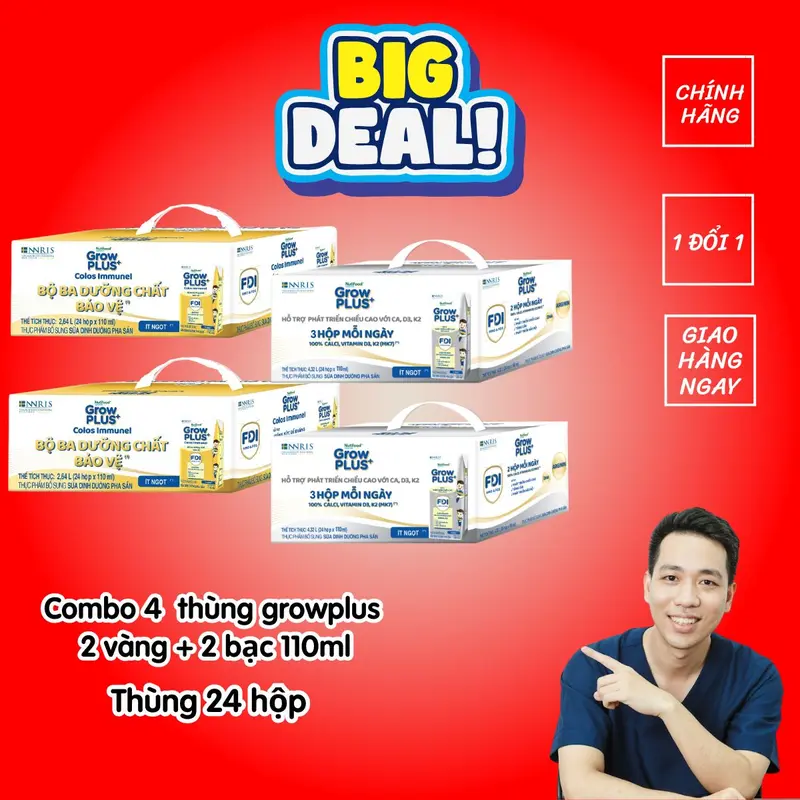 [Độc quyền KOC] Combo MIX 48vàng + 48 bạc -  Growplus sữa nước công thức cho bé hộp 110ml 6