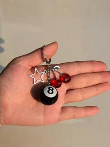 Llavero con diseño de cereza, estrella y billar, Llavero bonito de cuentas para mujeres y hombres, Accesorios de moda para uso diario, Llavero moderno, elegante y que combina con todo para regalo de cumpleaños
