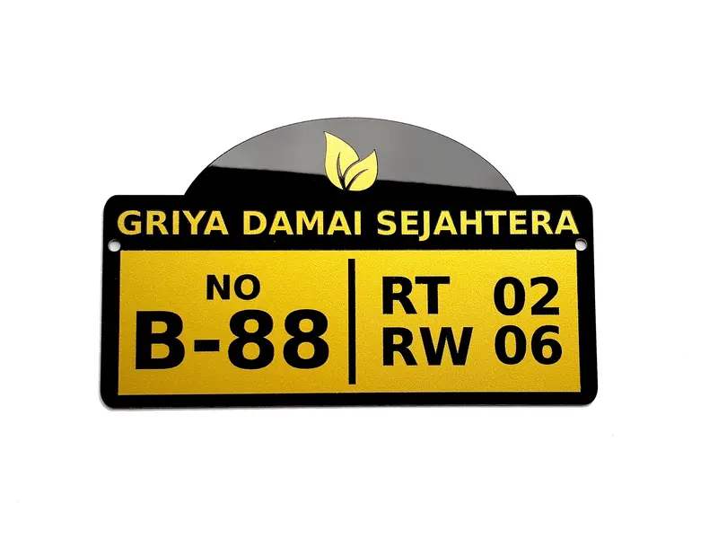 NOMOR RUMAH / BAHAN ACRYLIC / LASER CUTTING 23 x 15 cm Gold Hitam 0