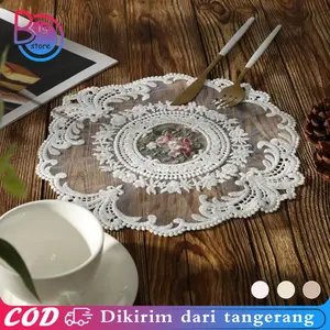 Taplak Meja Lace Taplak Meja Bordir Alas Piring Estetik Taplak Renda Alas Meja Piring Kerawang 30x28cm