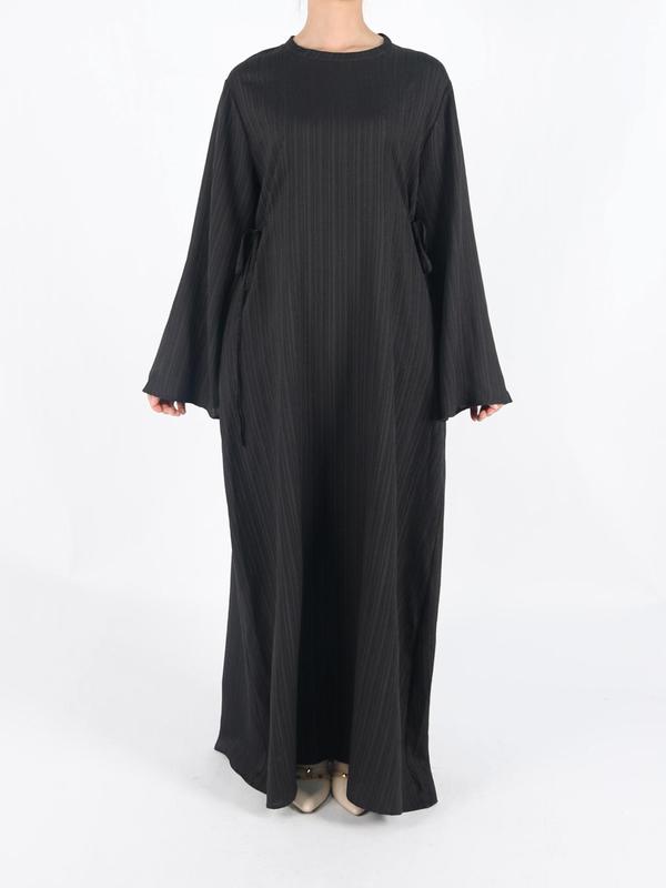 Women's Plain Tie Front Flounce Sleeve Dress, Elegant Long Sleeve Round Neck Dress for Spring & Fall, Women's Clothing for Daily Wear, Modest Clothes 2