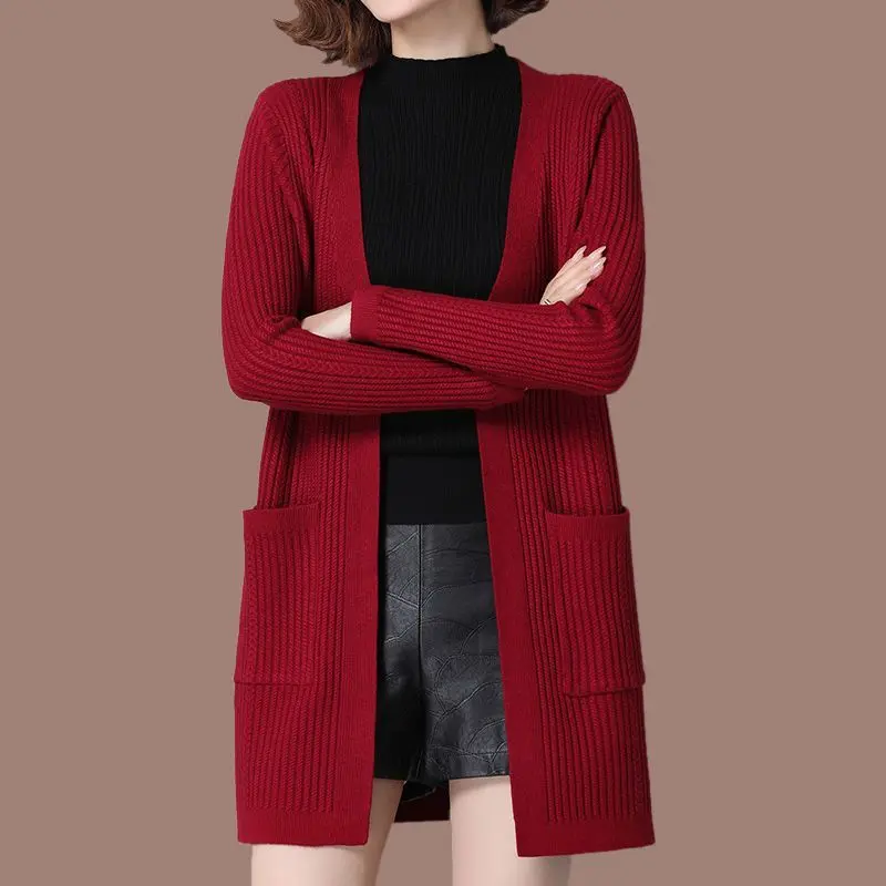 Áo Khoác Len, Dành Cho Nữ, Áo Cardigan Dệt Kim, Dài Trung Bình Dáng Rộng Vừa Vặn, Phong Cách Hàn Quốc, Đơn Giản, Cao Cấp, Thích Hợp Cho Mùa Thu Và Mùa Đông, Khăn Choàng Cô Gái Đầy Đặn, Có Thể Mặc Bên Ngoài