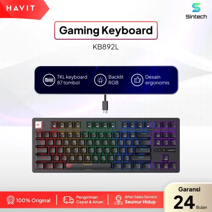 HAVIT Gaming Keyboard KB892L - Keyboard Gaming Blended Light USB Interface Type Computer Pc