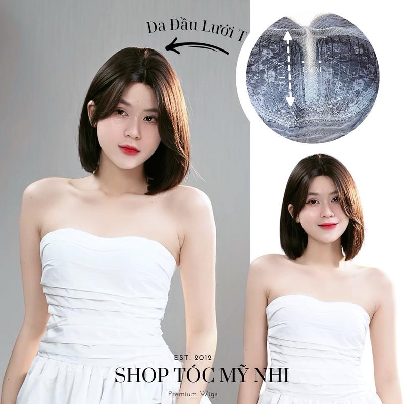  Tóc Giả Mỹ Nhi Nguyên Đầu Móc Lưới Chữ T Thẳng Ngắn  CC07 Wig 