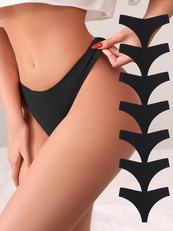 Women's 7pcs Solid Thong, Seamless Comfortable Breathable Knicker for Daily Wear, Casual Comfy Women's Underwear for All Seasons 1