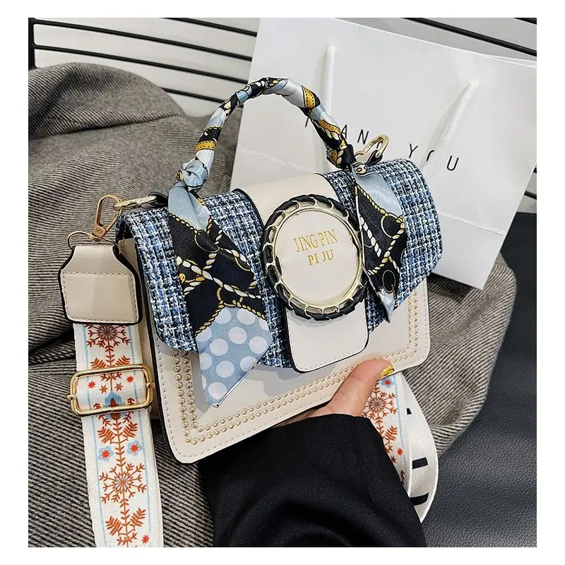 High-Grade Small Bag Women's New Fashion Portable Small Square Bag All-Matching Ins Popular Wide Strap Crossbody Bag