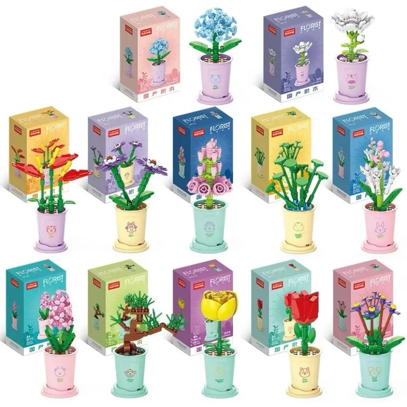 Toys nanoblock Flowers DIY balok susun lucu