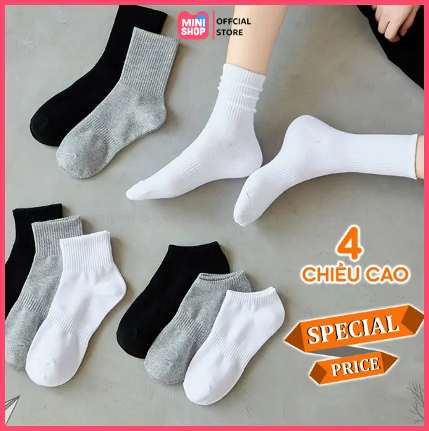 Tất cao cổ nam nữ phong cách Hàn Quốc, vớ cao cổ nữ nam trắng đen