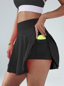 Women's Solid Color Tennis Skort, High Waist Sports Skort, Ladies Sportswear for Tennis Golf Outdoor Activities, Exercise Activewear