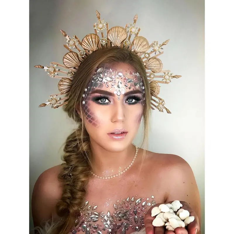 Local shipping-JeVenis Seashell Halo Crown Headpiece Mermaid Headband Seashell Crown Headband Siren Costume Women Halloween Cosplay Renaissance 3