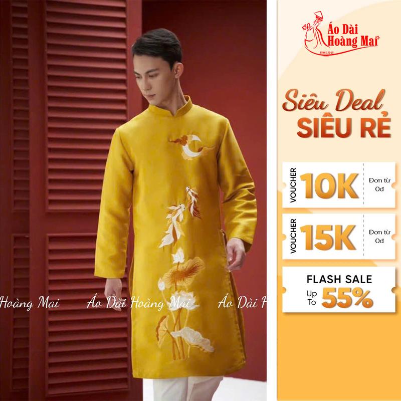 Áo dài nam cách tân nam bigsize thiết kế thêu đẹp cao cấp {50-105kg} - Áo Dài Hoàng Mai Menswear