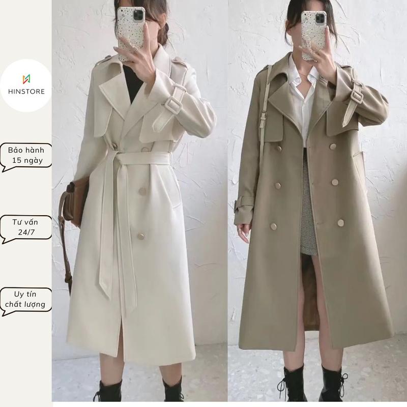 Áo trenchcoat - Măng tô dáng dài cúc vàng có đệm vai  tay đai chất liệu kaki dầy dặn đứng dáng 246 Áo Khoác Jacket Top Women Nữ