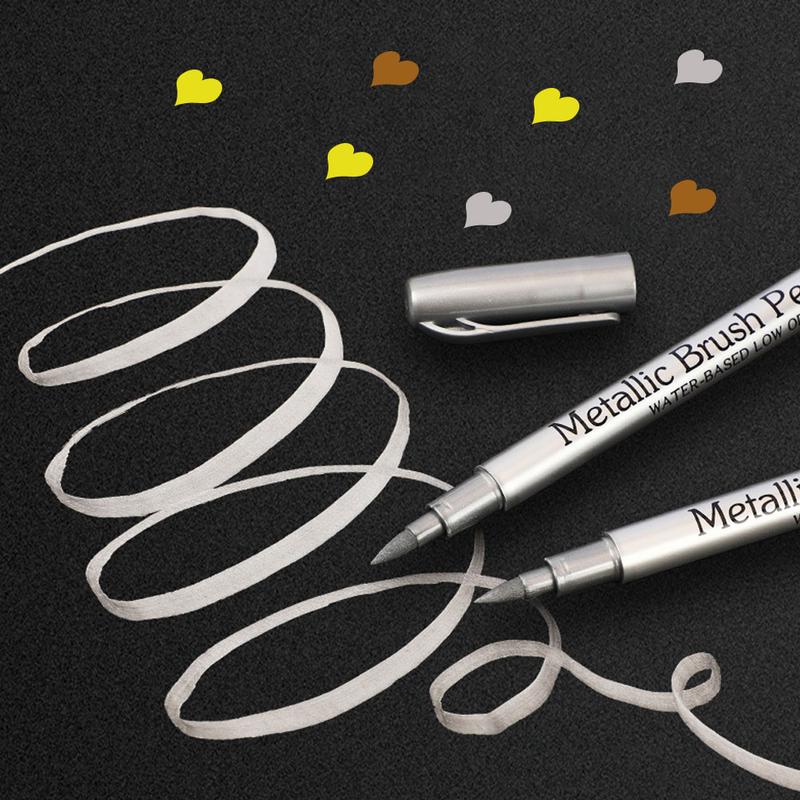 Brush Metallic Marker Pens Gold Silver Color Permanent Art Marker For Manga Crafts Scrapbooking School Stationery Supplies #462008 5