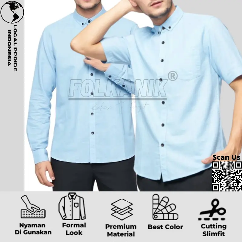 Kemeja Couple Ayah dan Anak Warna Soft Blue Biru Muda Lengan Panjang Dan Pendek Baju Dewasa Polos  Keluarga 0