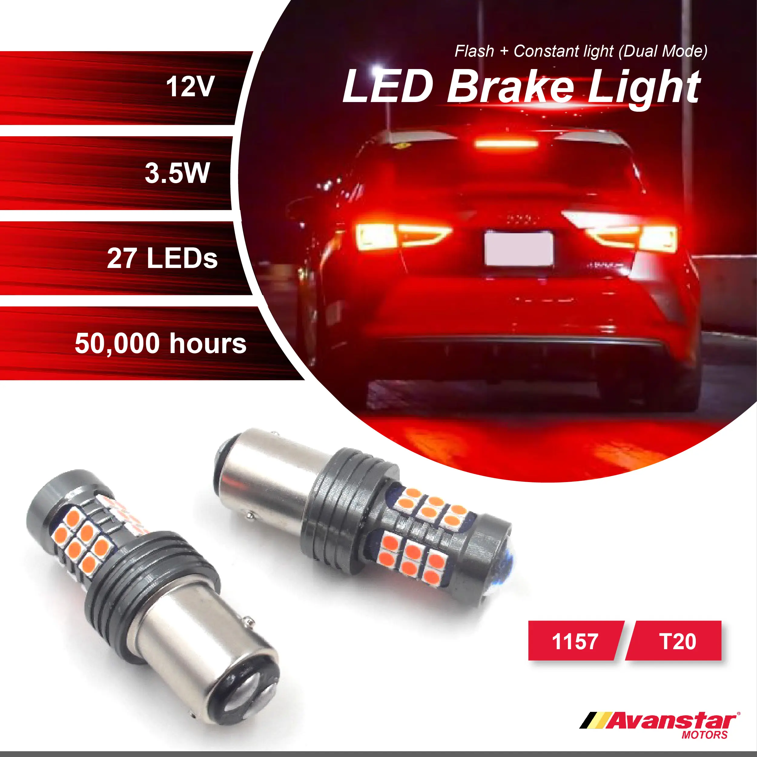 1PC Car/Motorcycle Tail Light 1157/P21-5W T20/7443 W21/5W Back Up Light Bulb Replacement Flash & Non-flash