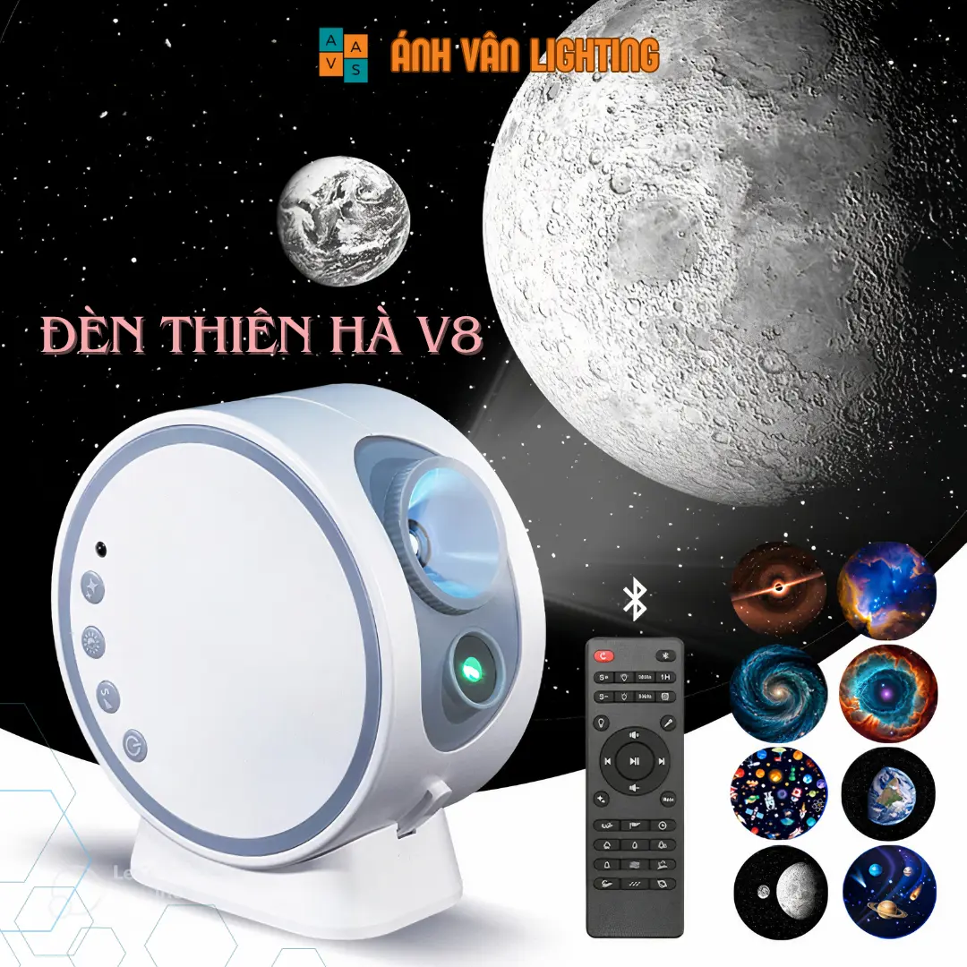 Đèn Thiên Hà V8 Chiếu Nền Vũ Trụ, Trái Đất, Galaxy, Hành Tinh, Thiên Văn Có Loa Bluetooth Decor Trang Trí Phòng Ngủ