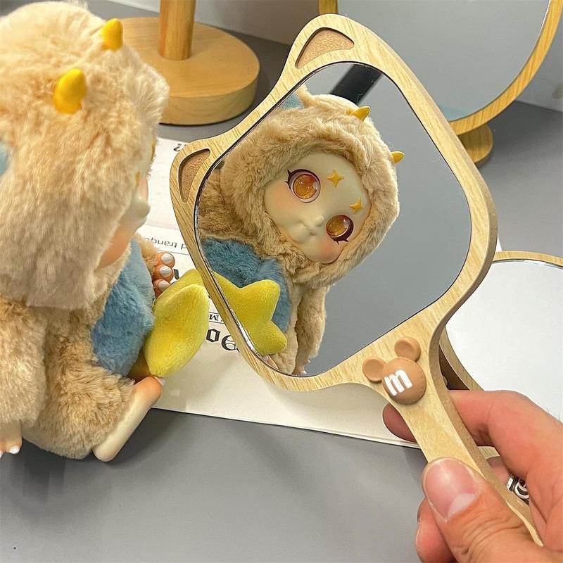 Product Introduction of New High-end Handheld Niche Rectangular Princess Makeup Mirror with Wooden Handle, High-definition Portable Pocket Mirror 12