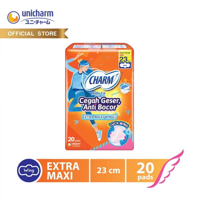 Charm Pembalut Body Fit Extra Maxi 23cm Wing 20 pads 0